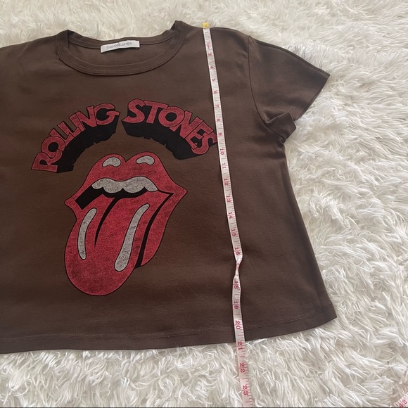 Daydreamer Brown Rolling Stones Tongue Short Sleeve Boxy Crop Tee; SZ L; NWOT - Picture 8 of 10